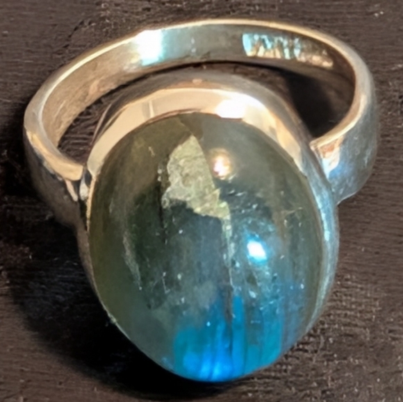 Beautiful Genuine Solid 925 Sterling Silver Ring Natural Labradorite Ring Size 6 - Picture 10 of 13